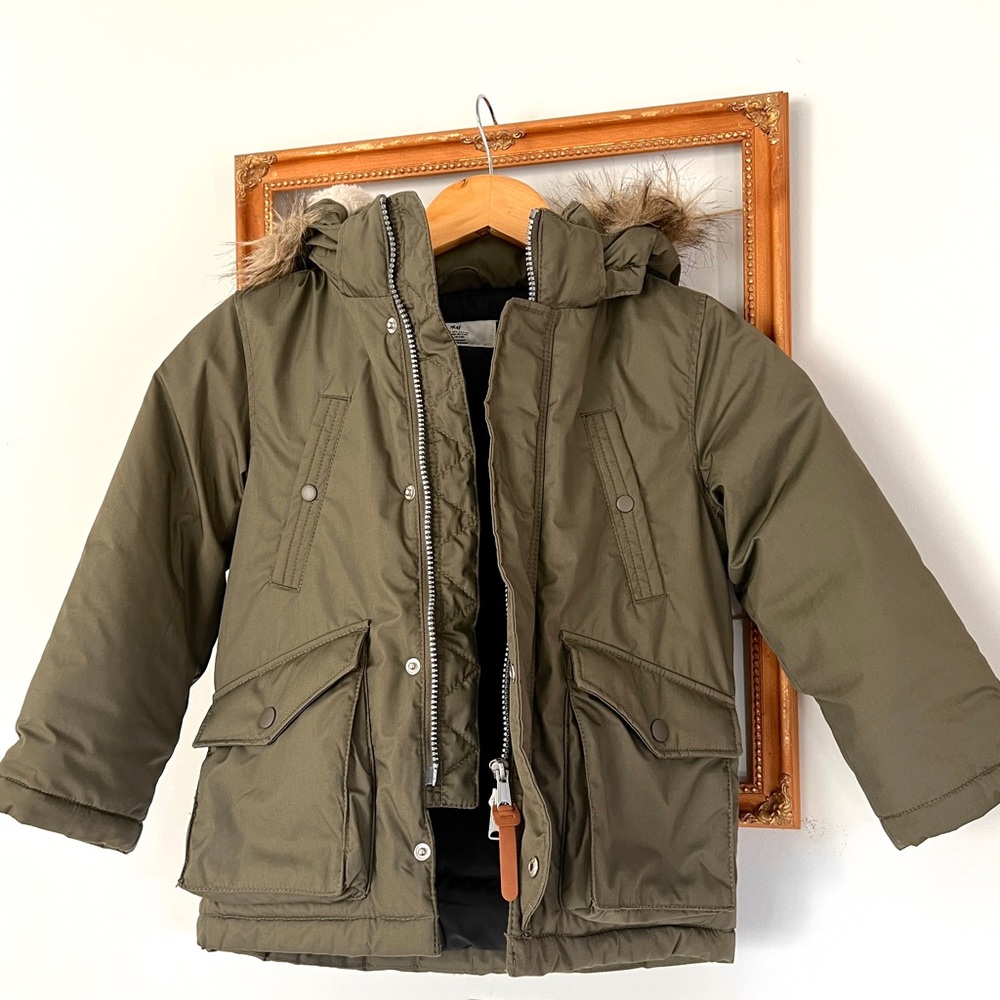 Olive Green Kids Parka Jacket